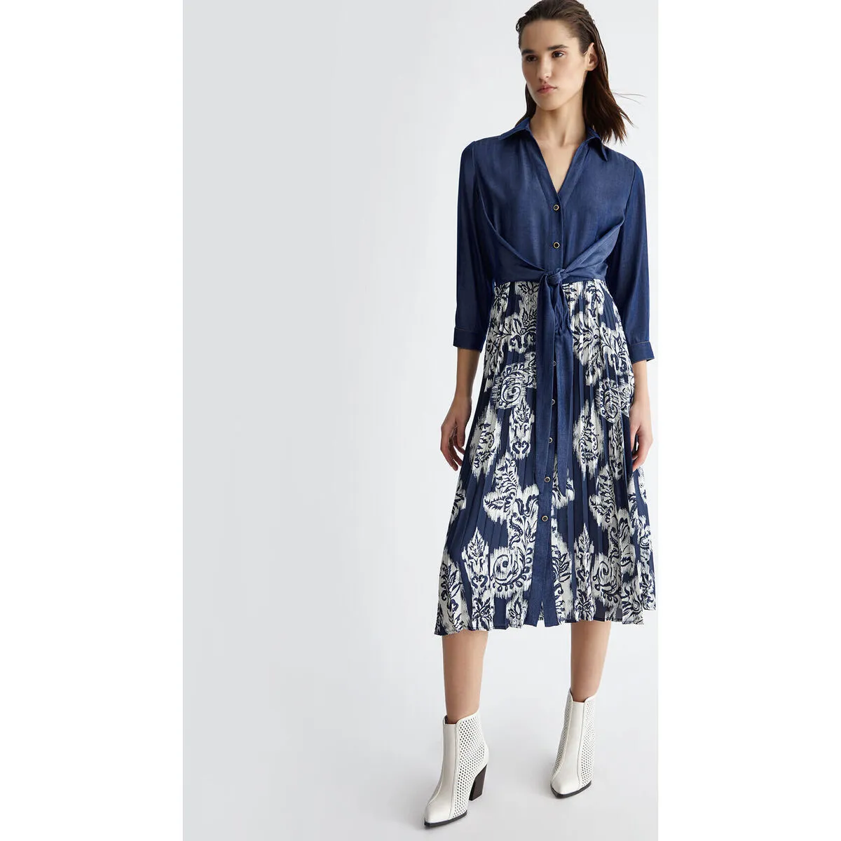 Vestido camisero vaquero con raso