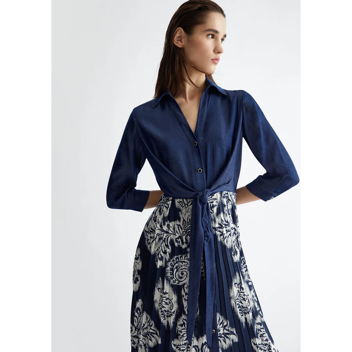 Vestido camisero vaquero con raso