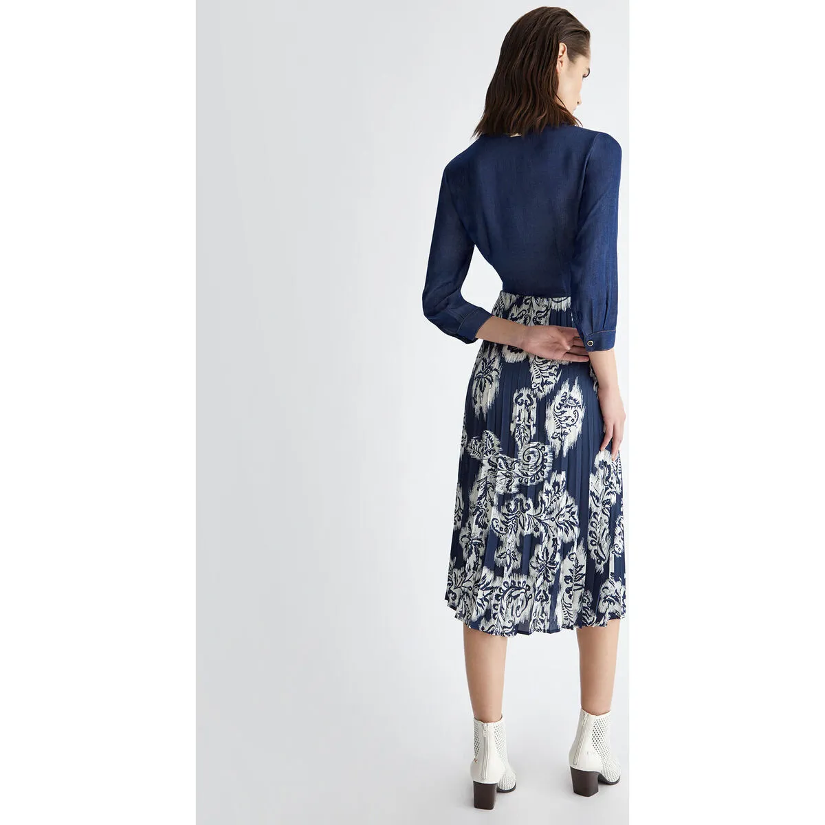 Vestido camisero vaquero con raso