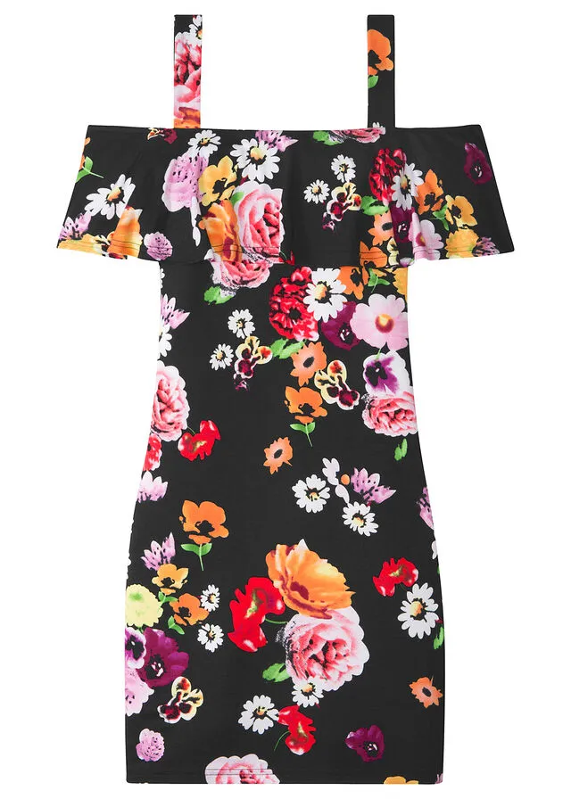 Vestido con volantes para niñas Negro de flores