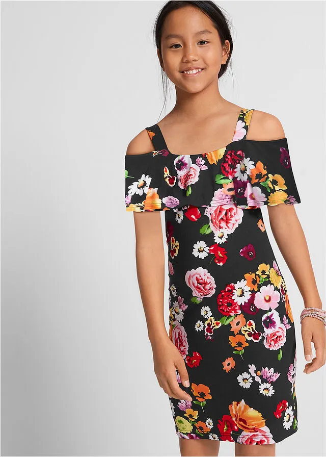 Vestido con volantes para niñas Negro de flores