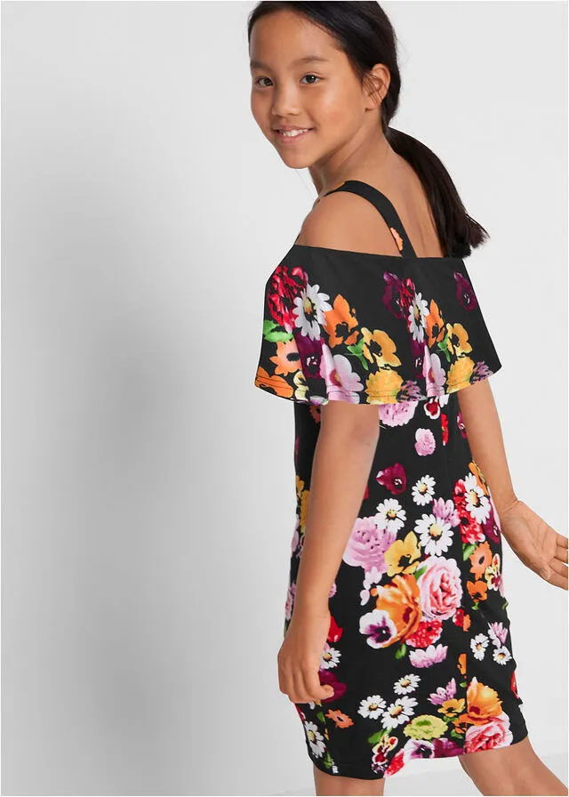 Vestido con volantes para niñas Negro de flores