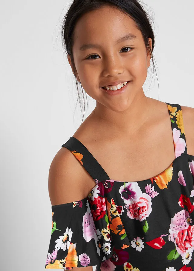 Vestido con volantes para niñas Negro de flores