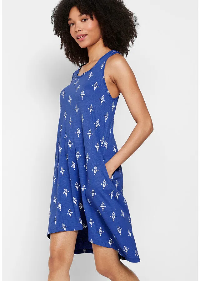 Vestido de algodón de estilo túnica Azul zafiro estampado