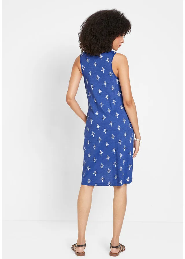Vestido de algodón de estilo túnica Azul zafiro estampado