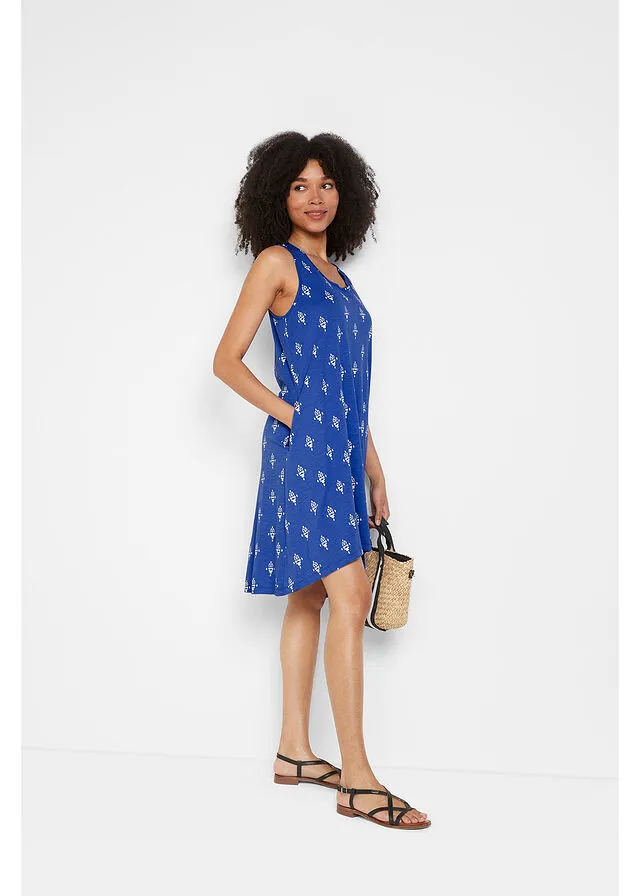 Vestido de algodón de estilo túnica Azul zafiro estampado
