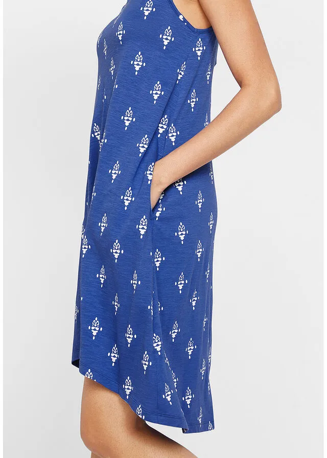 Vestido de algodón de estilo túnica Azul zafiro estampado