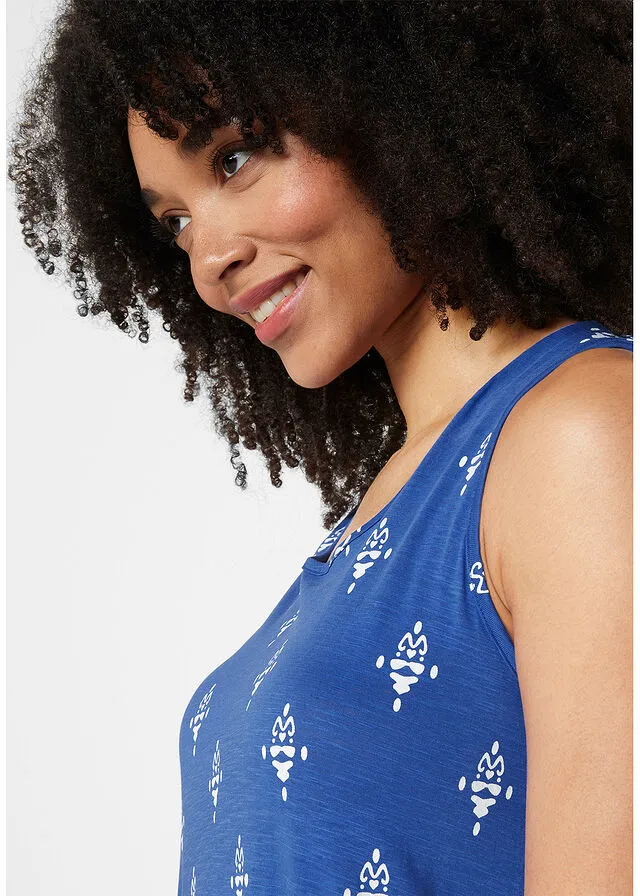 Vestido de algodón de estilo túnica Azul zafiro estampado