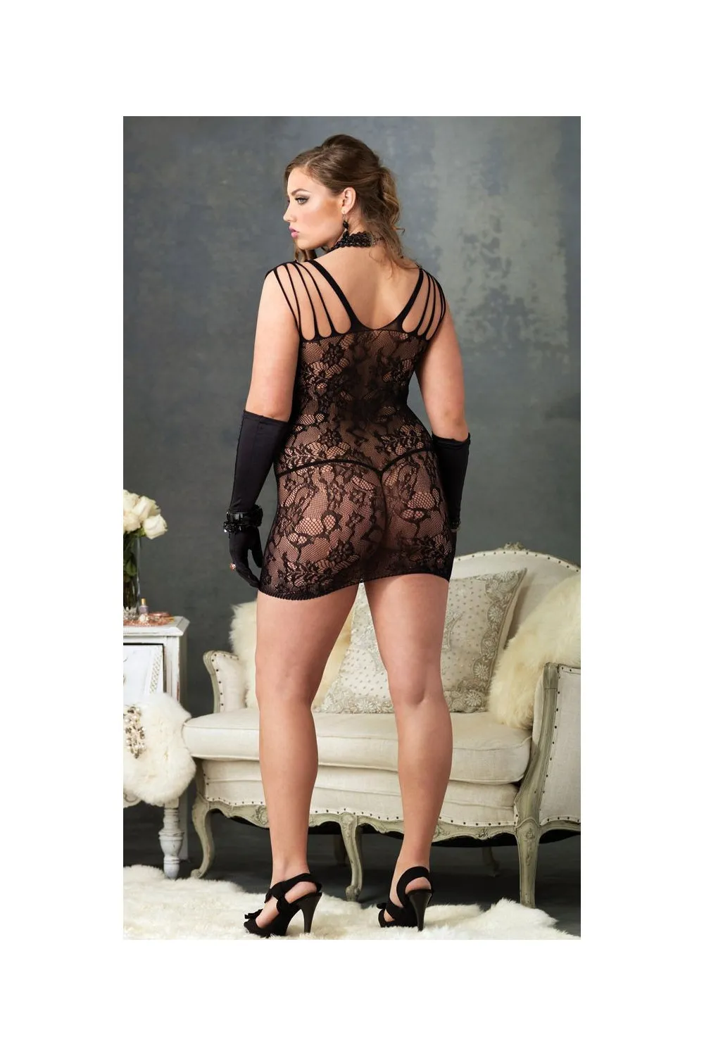 Vestido de malla con efecto de encaje negro