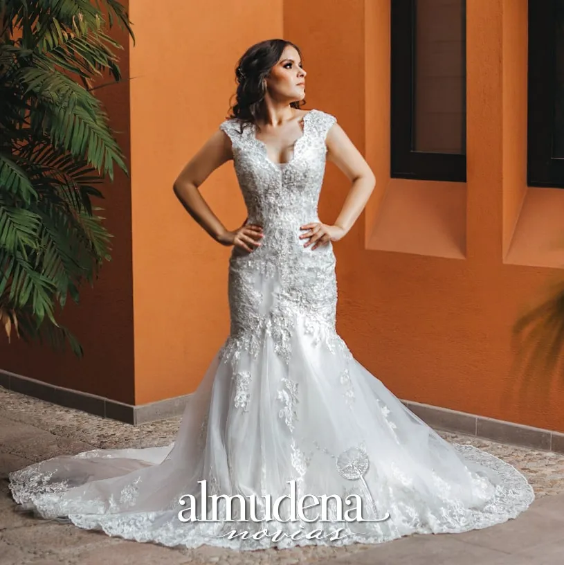 Vestido de Novia Corte Sirena con Encaje Bordado