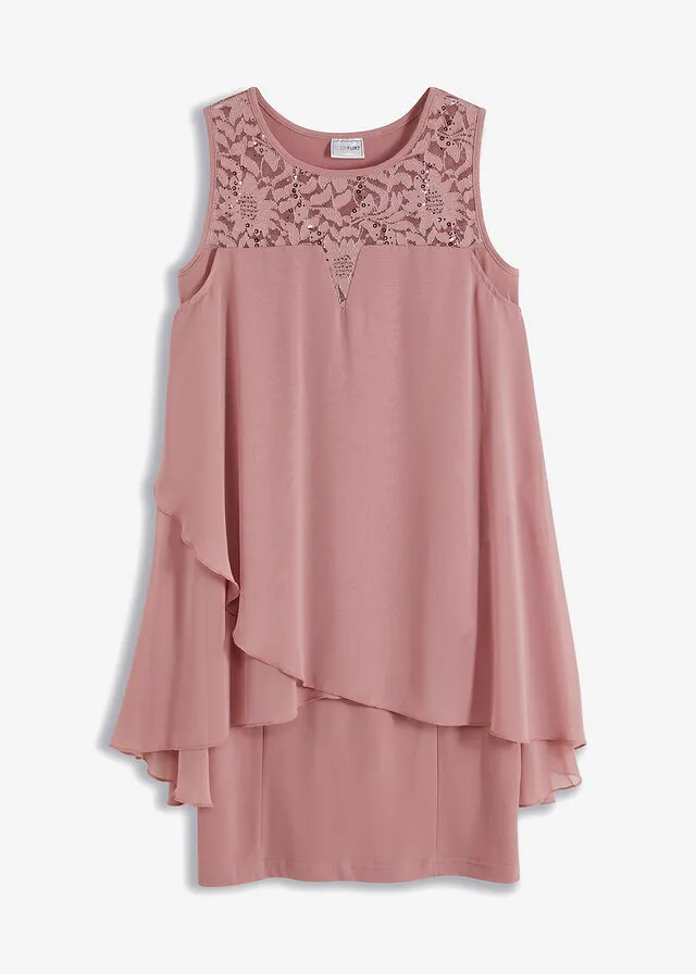 Vestido de punto con gasa Rosa