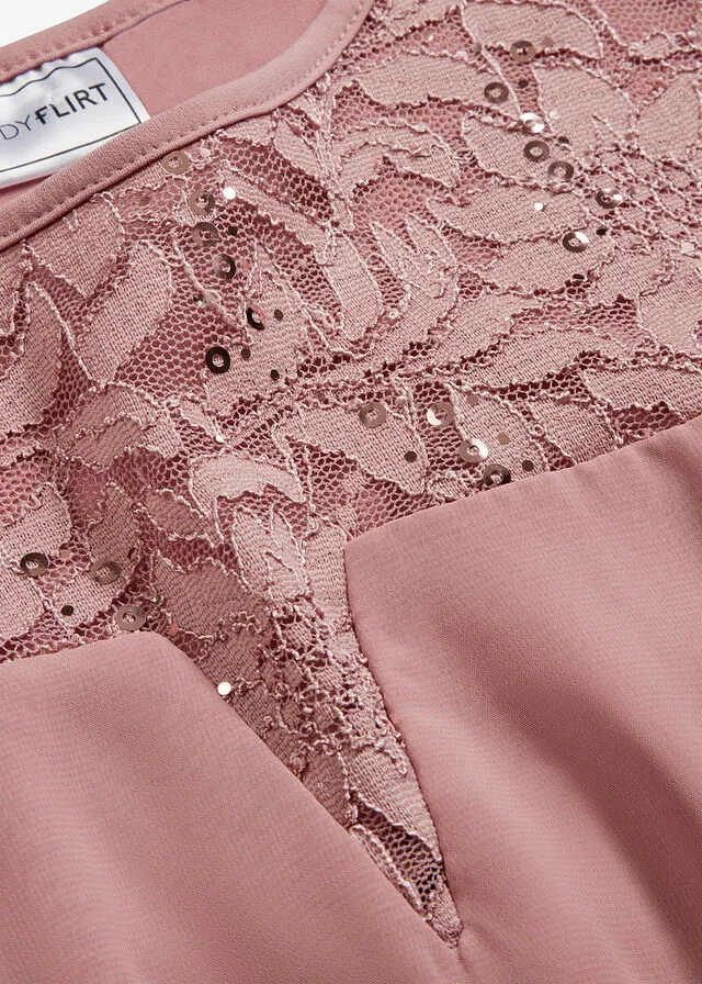 Vestido de punto con gasa Rosa