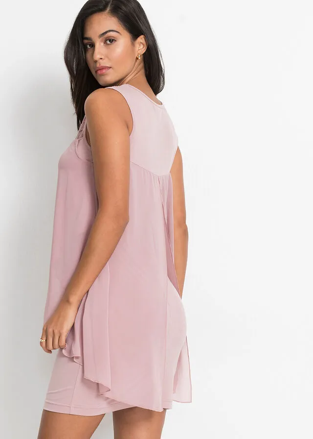 Vestido de punto con gasa Rosa