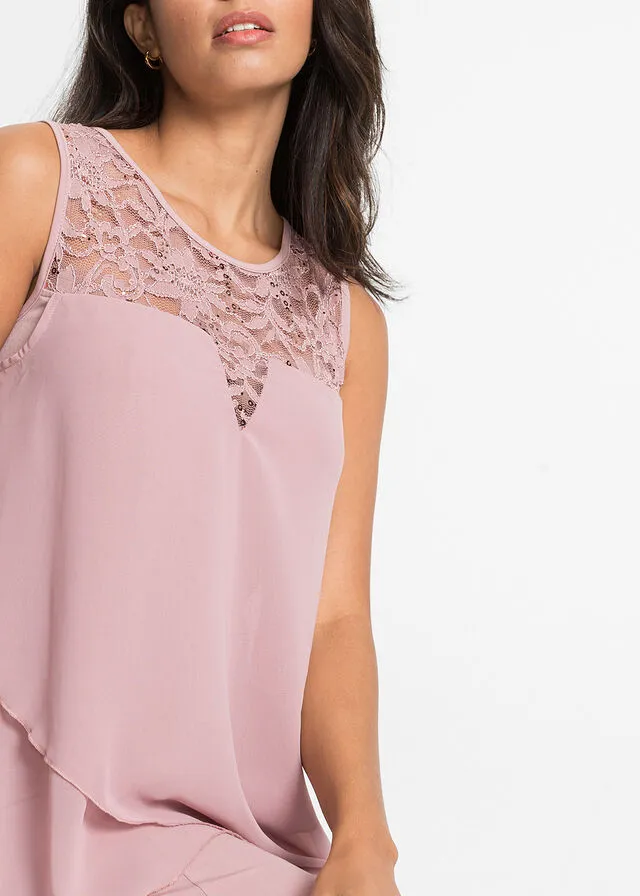Vestido de punto con gasa Rosa