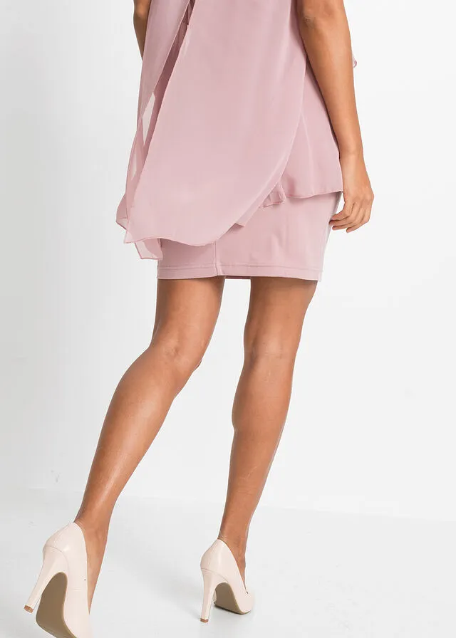 Vestido de punto con gasa Rosa