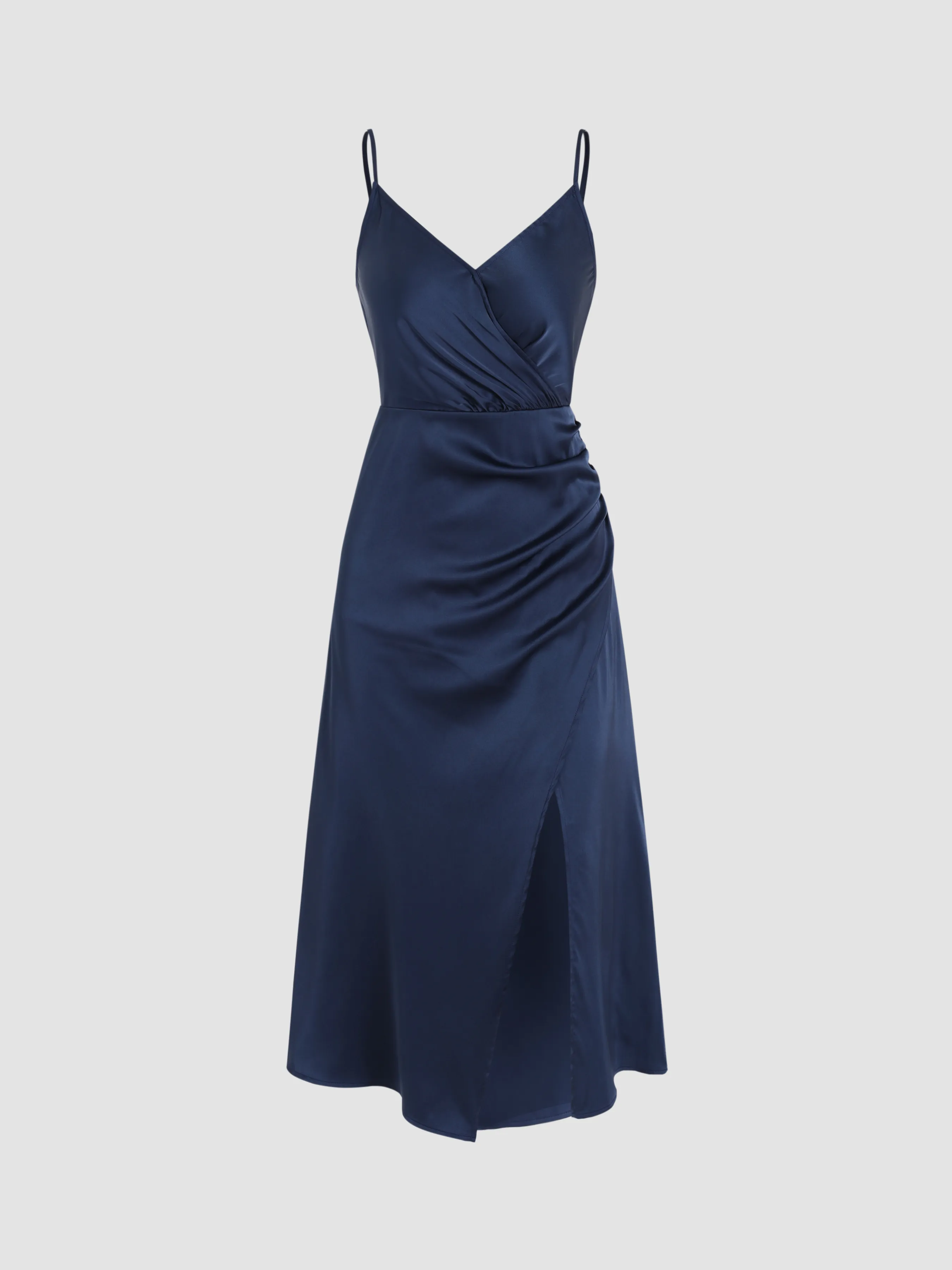 Vestido midi cruzado sólido con abertura