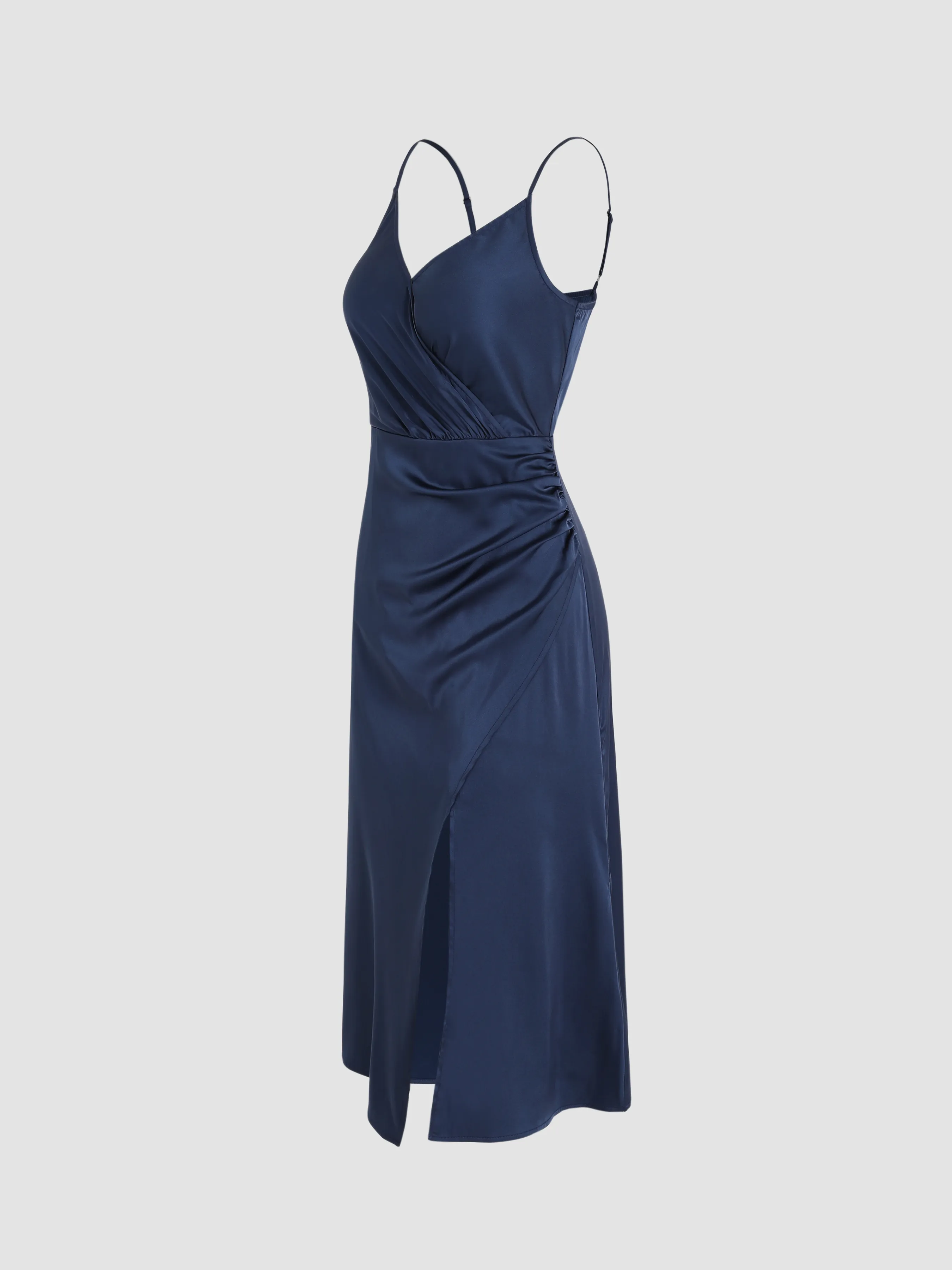 Vestido midi cruzado sólido con abertura