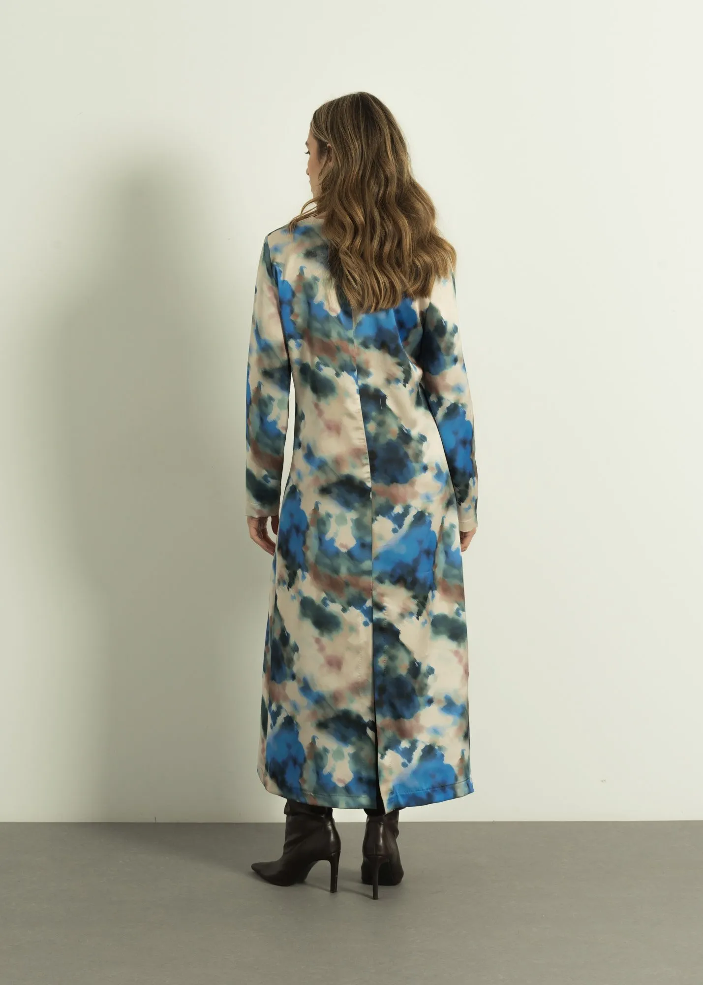 Vestido midi estampado estilo fluido manga larga para mujer