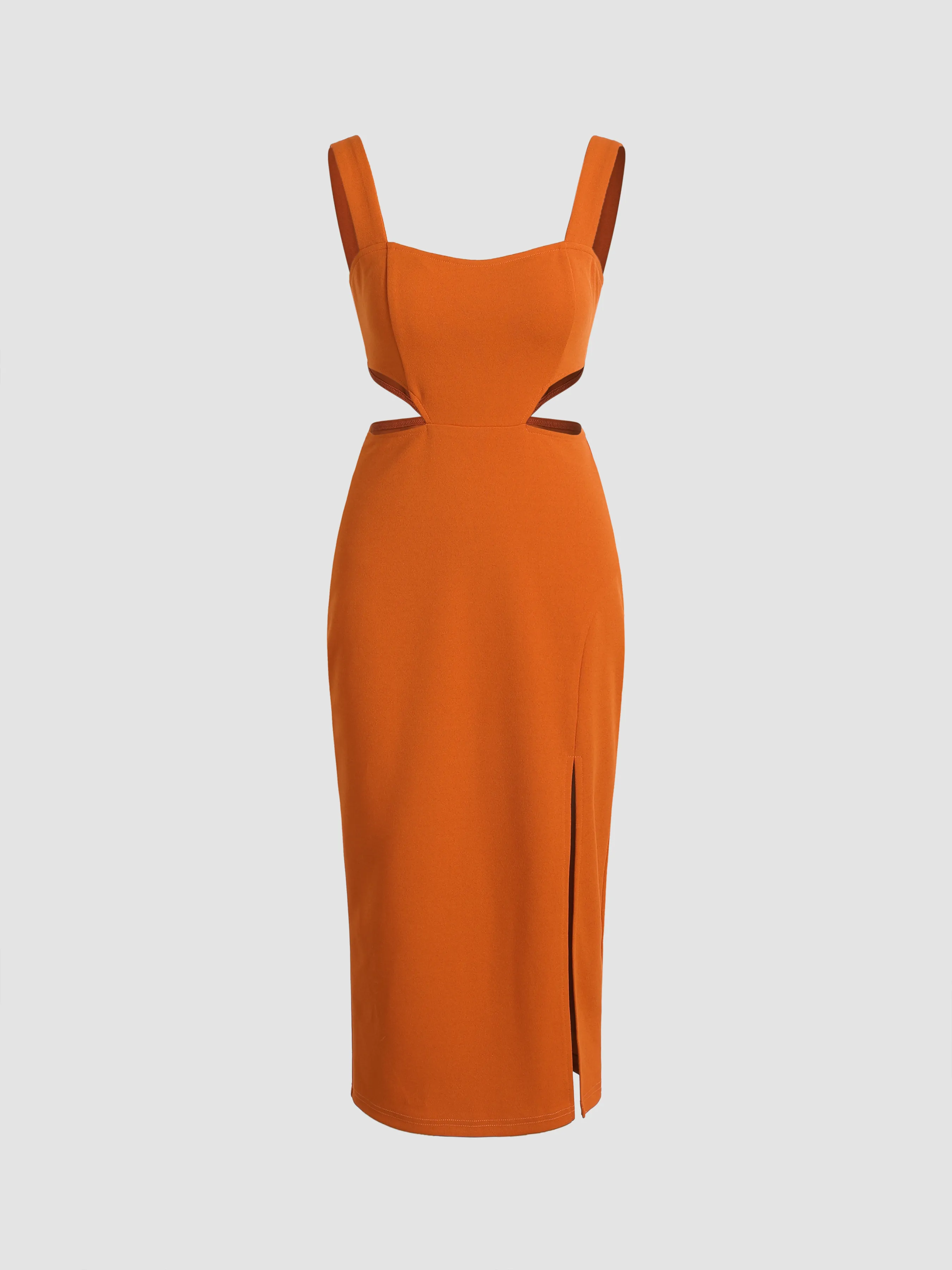  Vestido Midi Sólido con Recortes