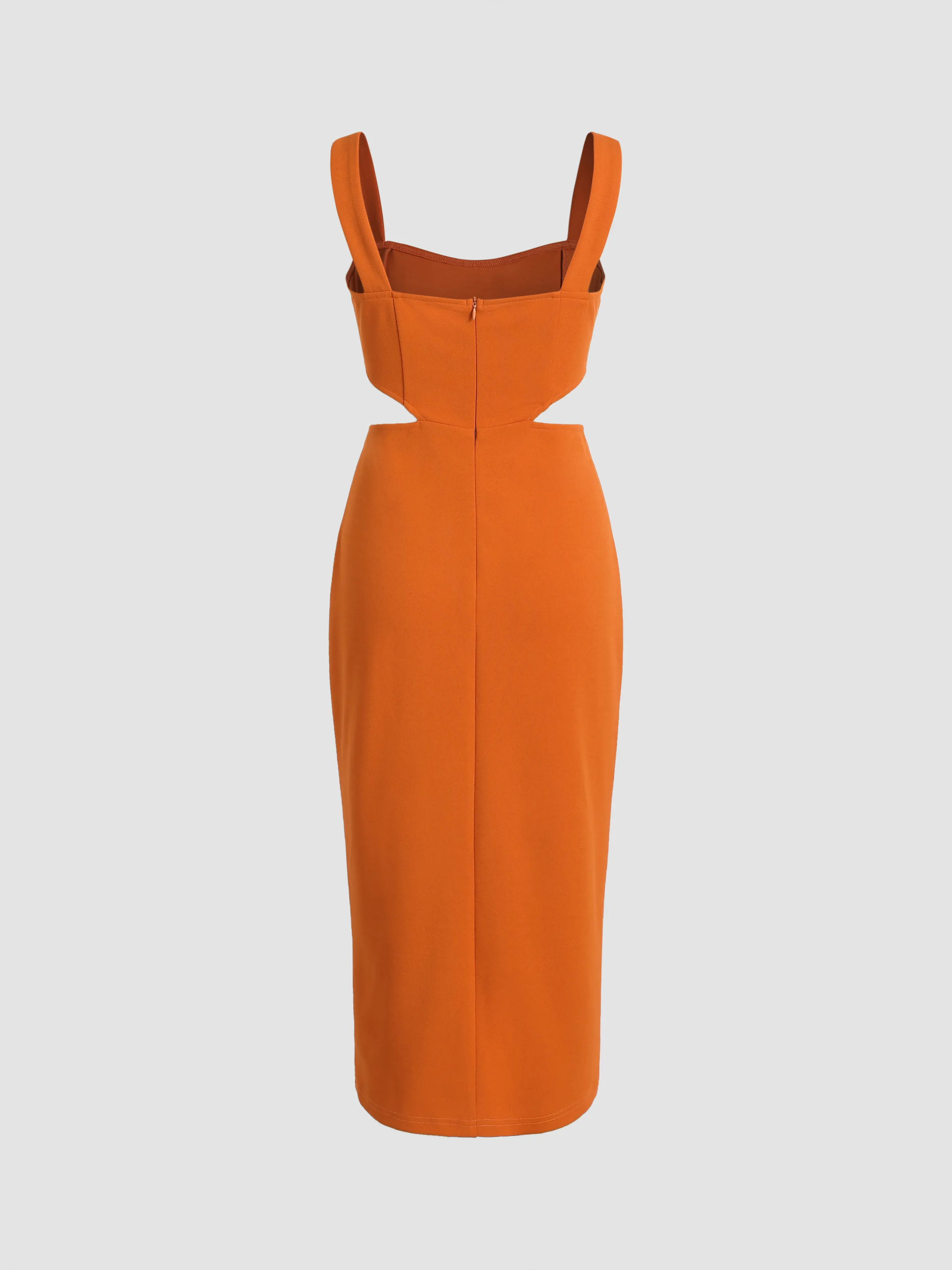  Vestido Midi Sólido con Recortes