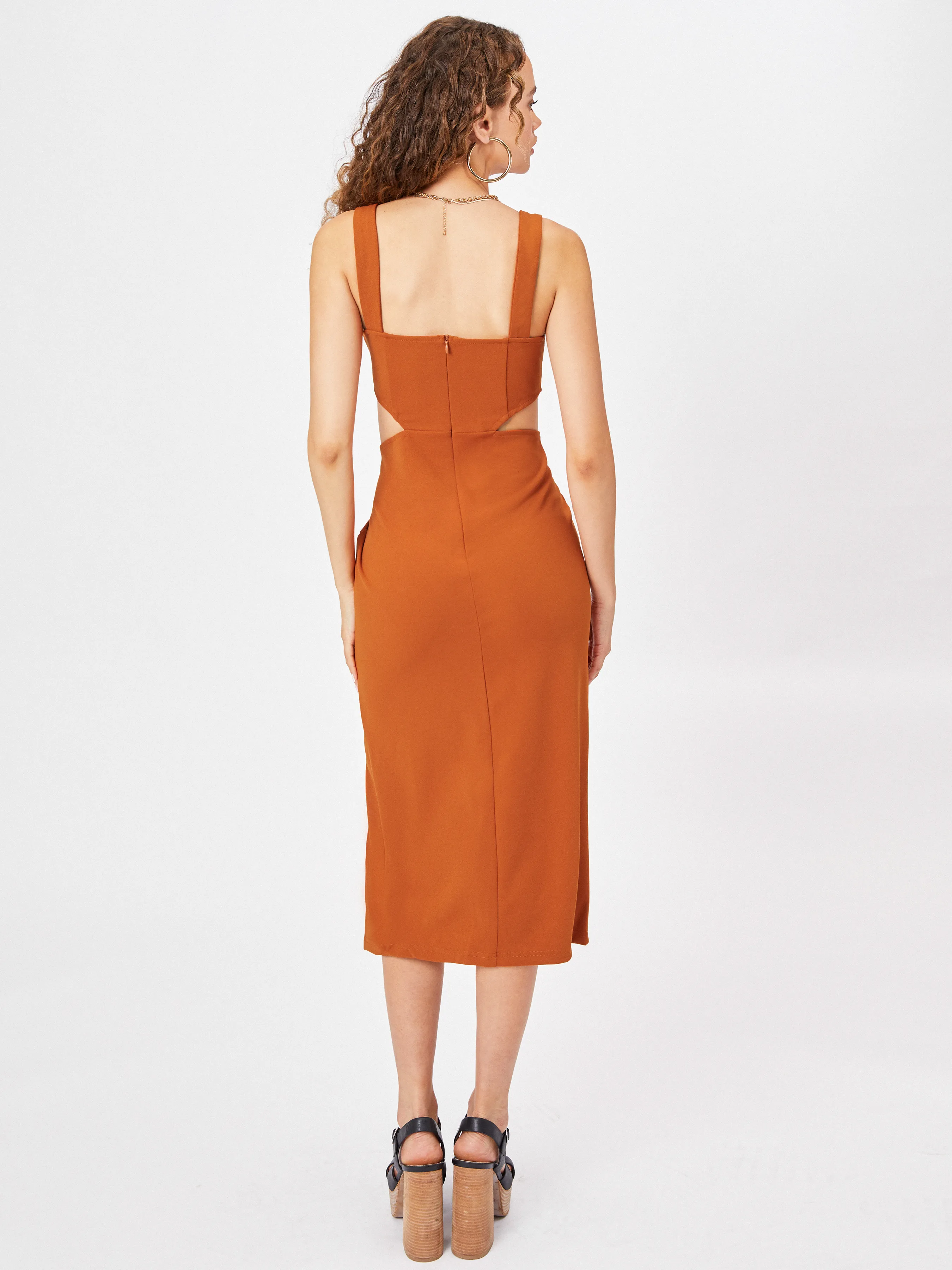  Vestido Midi Sólido con Recortes