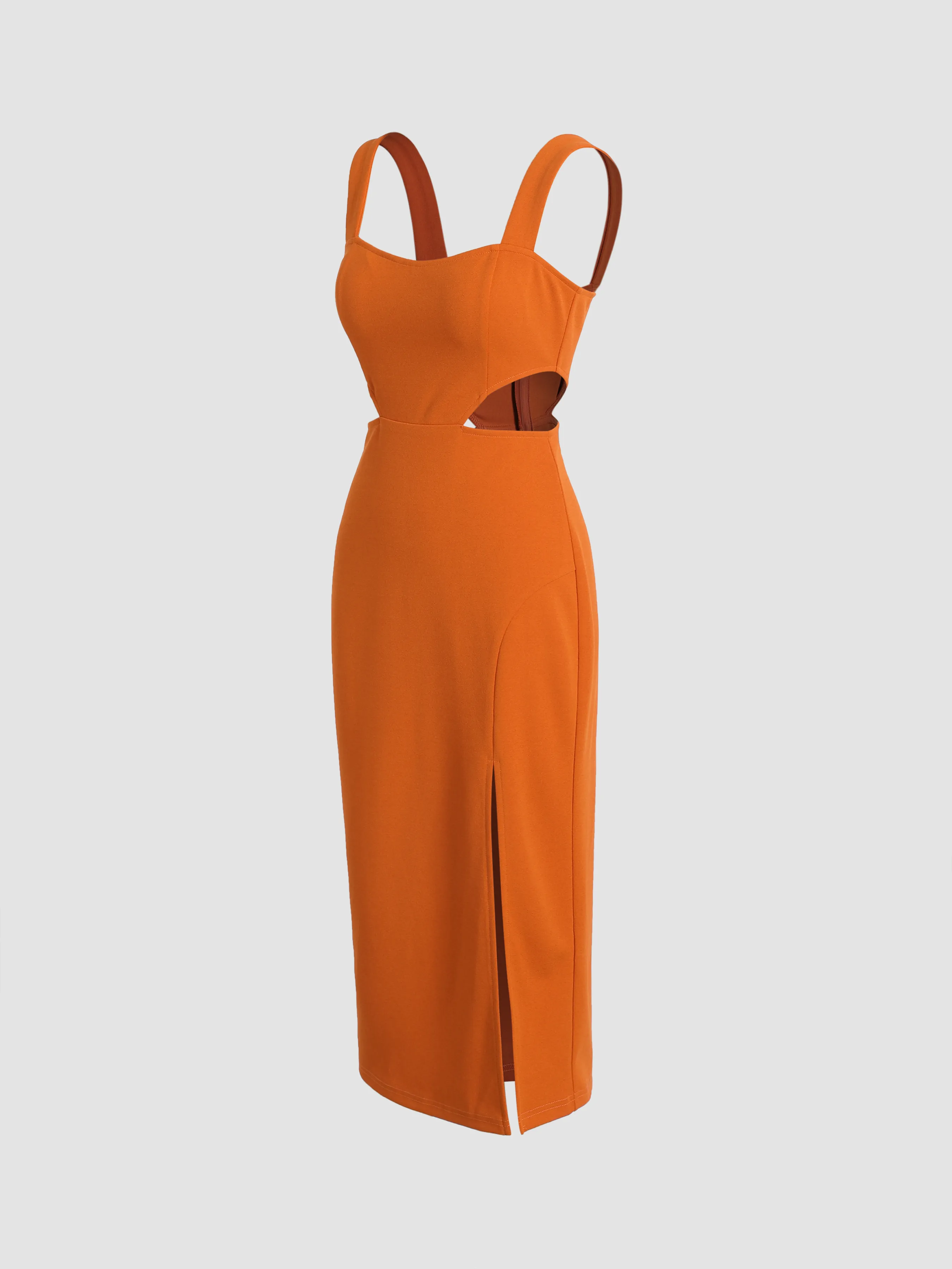  Vestido Midi Sólido con Recortes