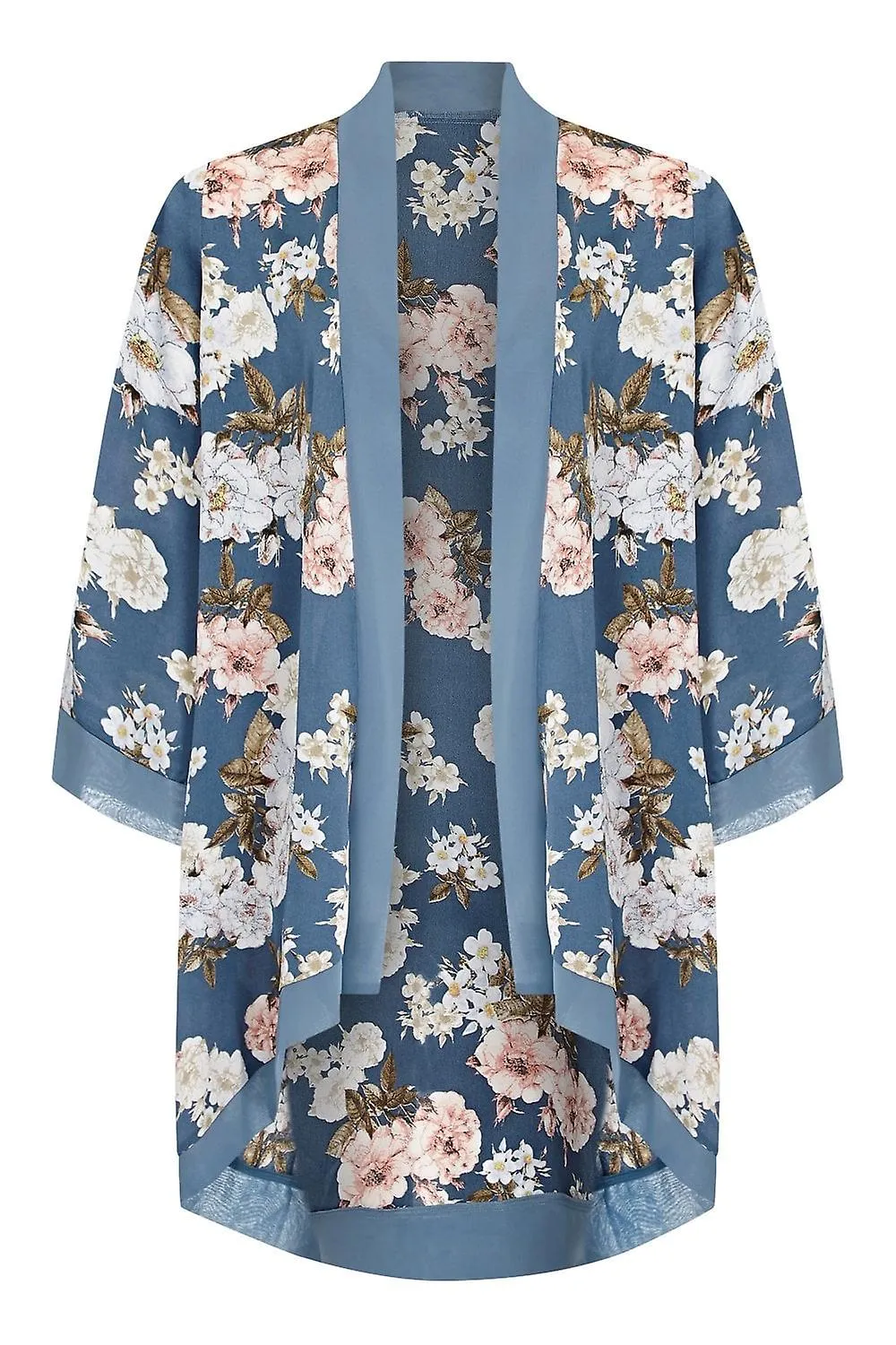 Women's Mela London Mela Blue Curve Floral Print Satin Kimono