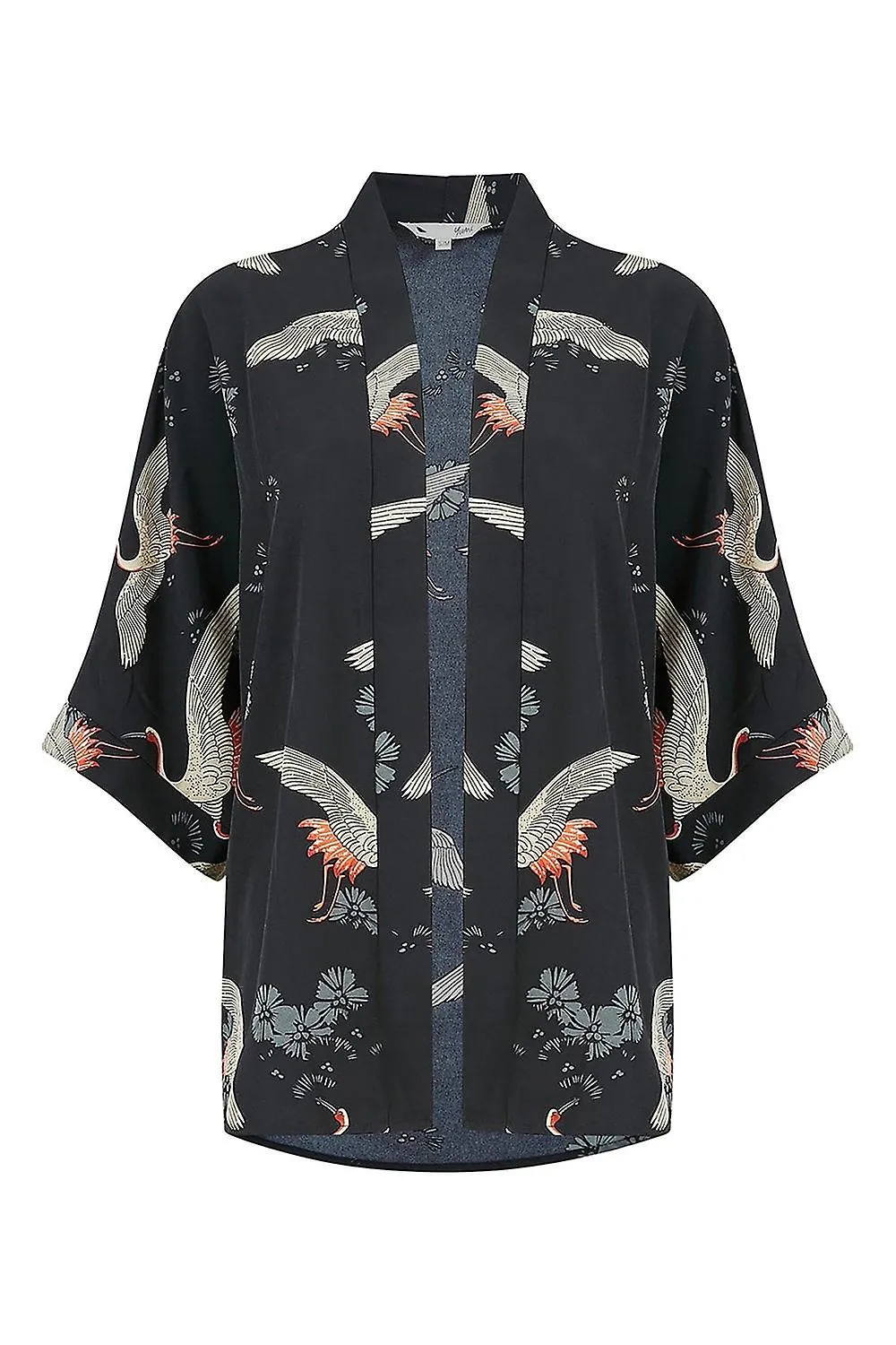 Women's Yumi Curve Black Crane Print Kimono
