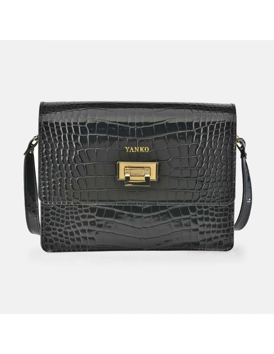 YANKO bolso bandolera solapa mujer en piel brillo grabada