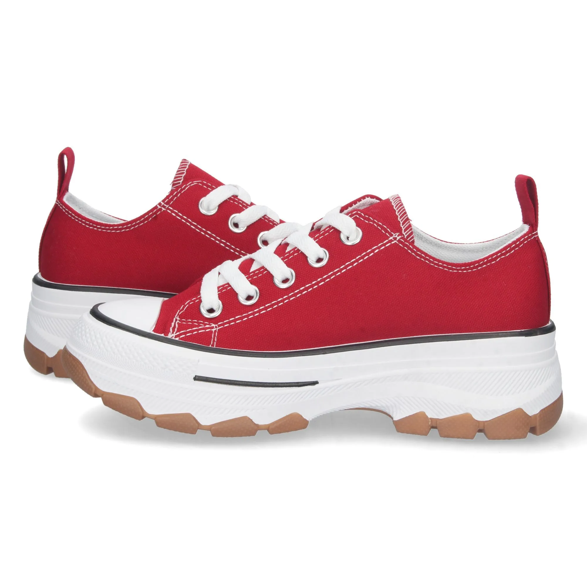 Zapatillas de lona estilo bamba suela plataforma mujer color rojo