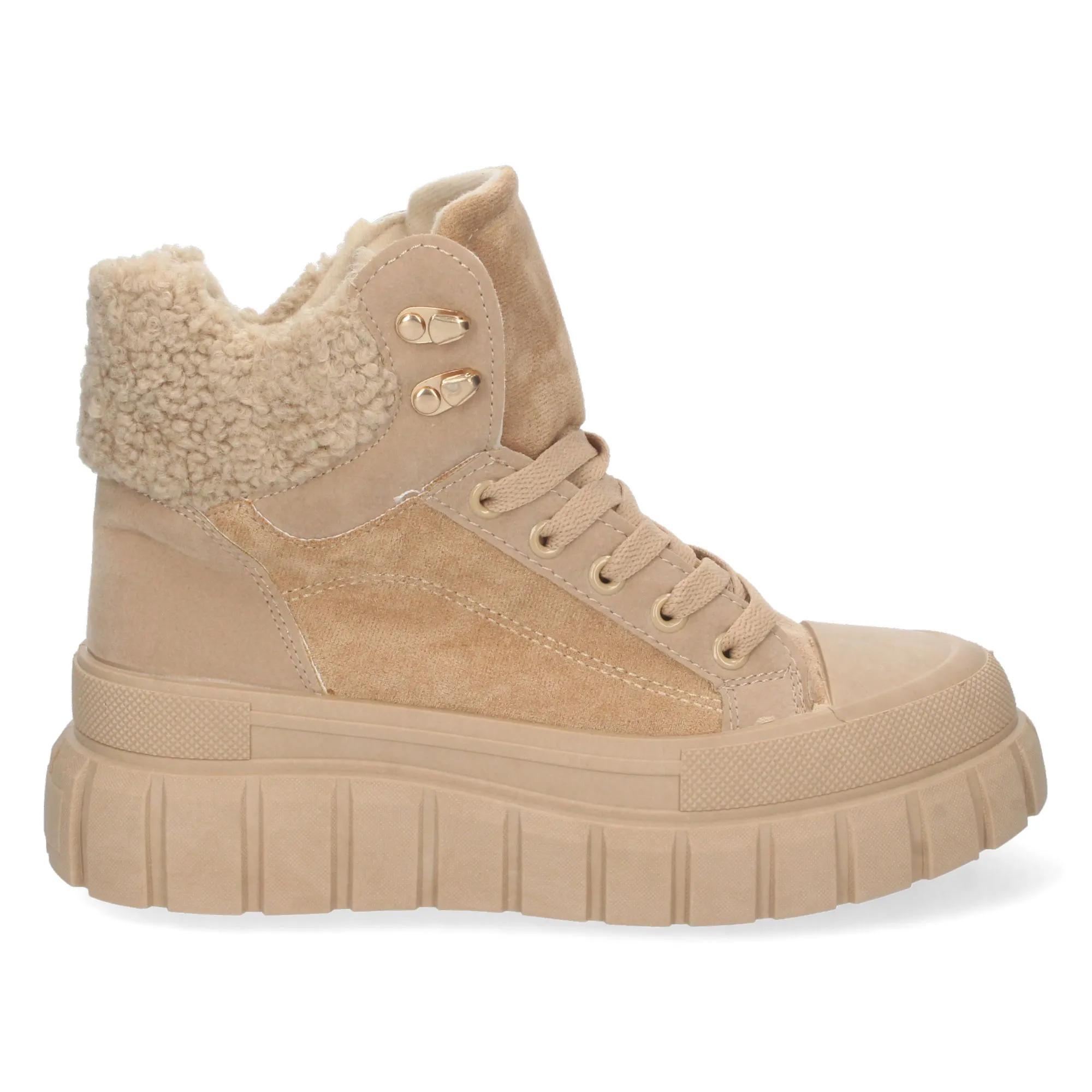 zapatillas planas estilo botín de plataforma mujer color beige