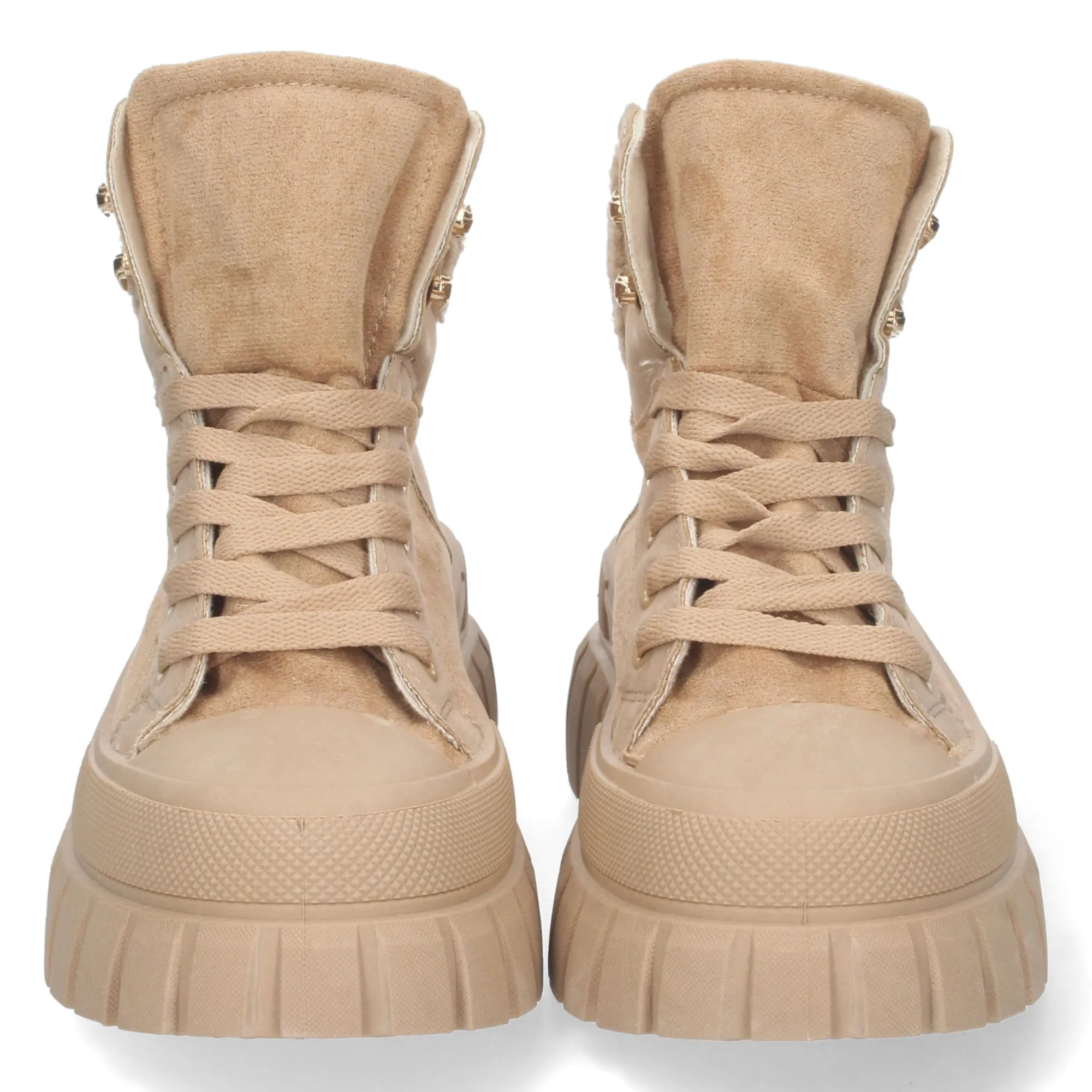 zapatillas planas estilo botín de plataforma mujer color beige