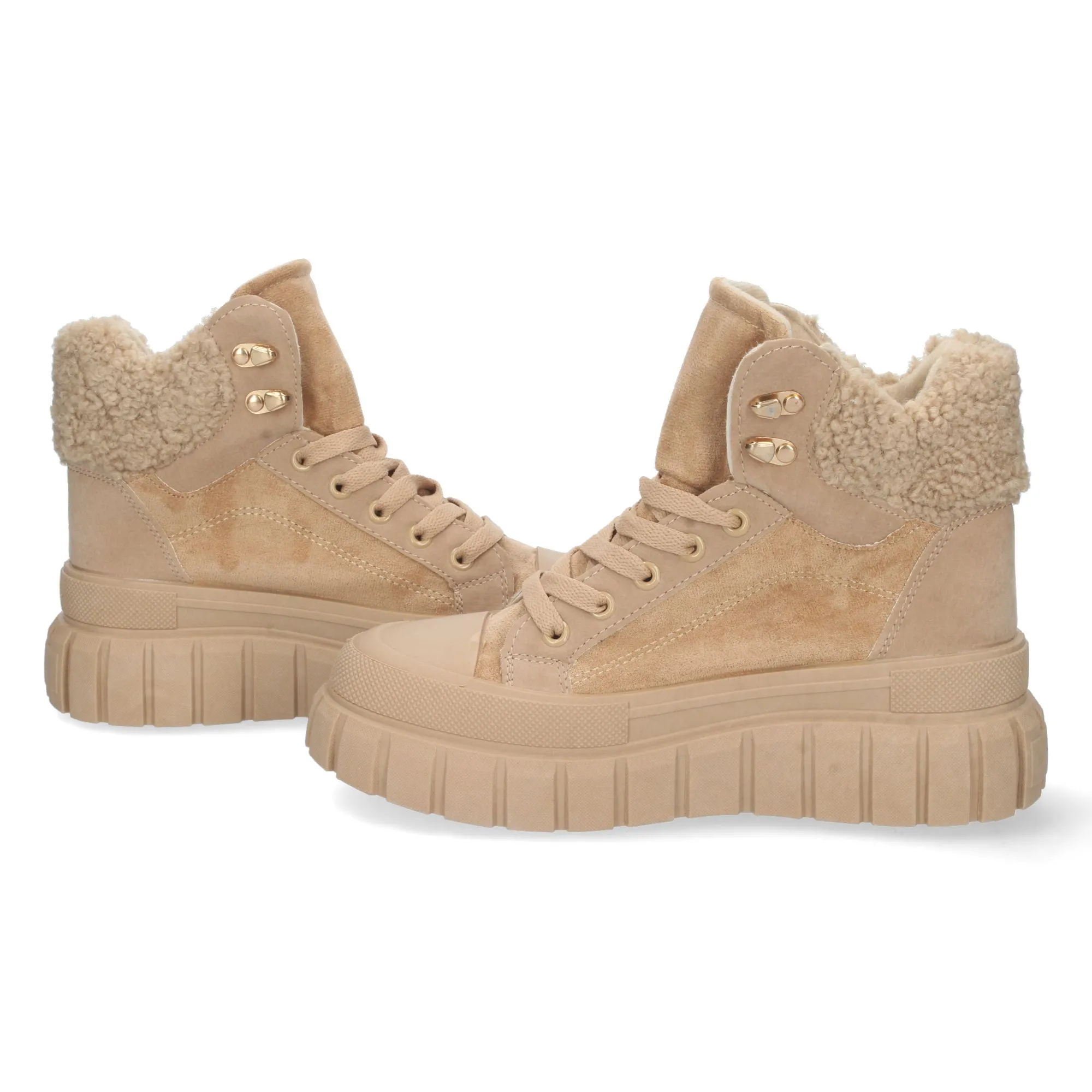zapatillas planas estilo botín de plataforma mujer color beige